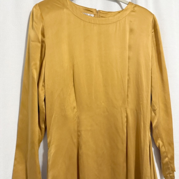 Vintage 1990s Mary Jo Bruno Deadstock Mustard Yellow Silk Dress Size 4 - Picture 2 of 11